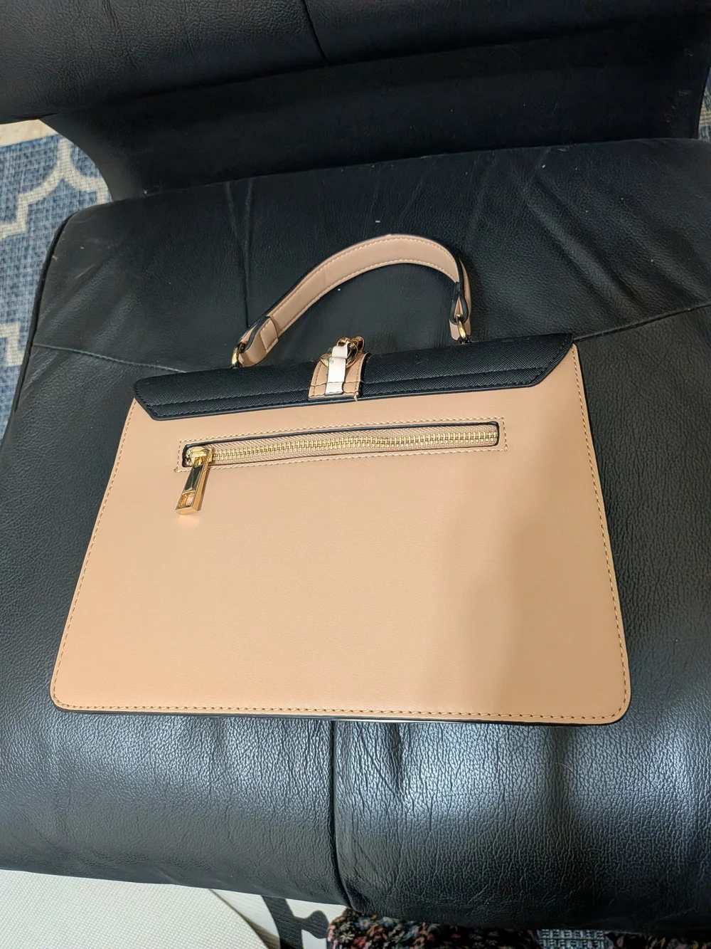 AldoTwo-Tone Black and Beige Top-Handle Satchel
